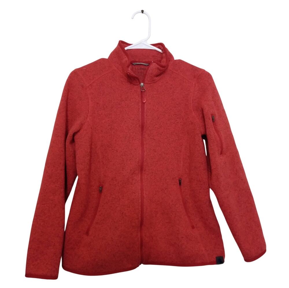 L.L. Bean Womens Red Heather Sweater Fleece Full Zip Jacket Size Medium Reg